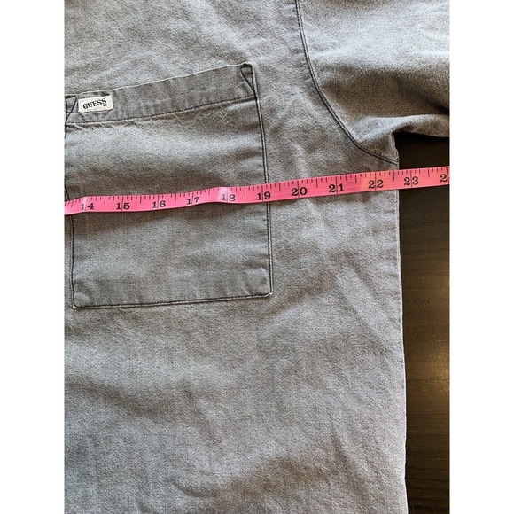 Vtg Guess‎ Jeans Shirt Men's Large Short Sleeve Buttons Gray USA Casual Office - Picture 10 of 14